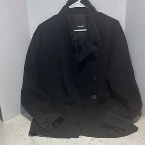 Hurley Black Pea Coat Classic Winter Style